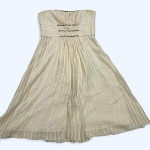 Vintage BCBG MAXAZRIA Silk Strapless Dress Size 4 in Ivory with Beaded Detail